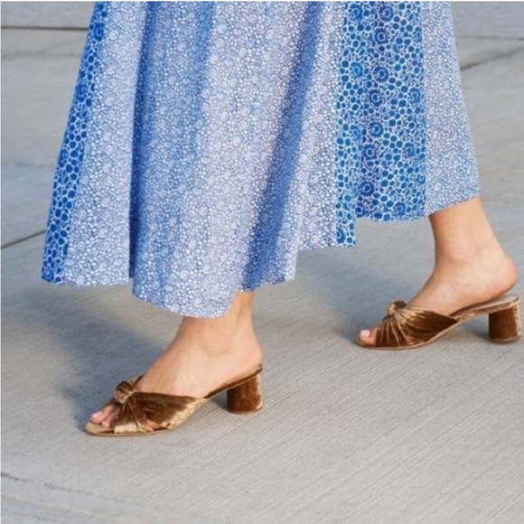 Loeffler Randall Celeste Velvet Mules Heels in Gold Bronze Brown, 8.5 - Picture 13 of 14